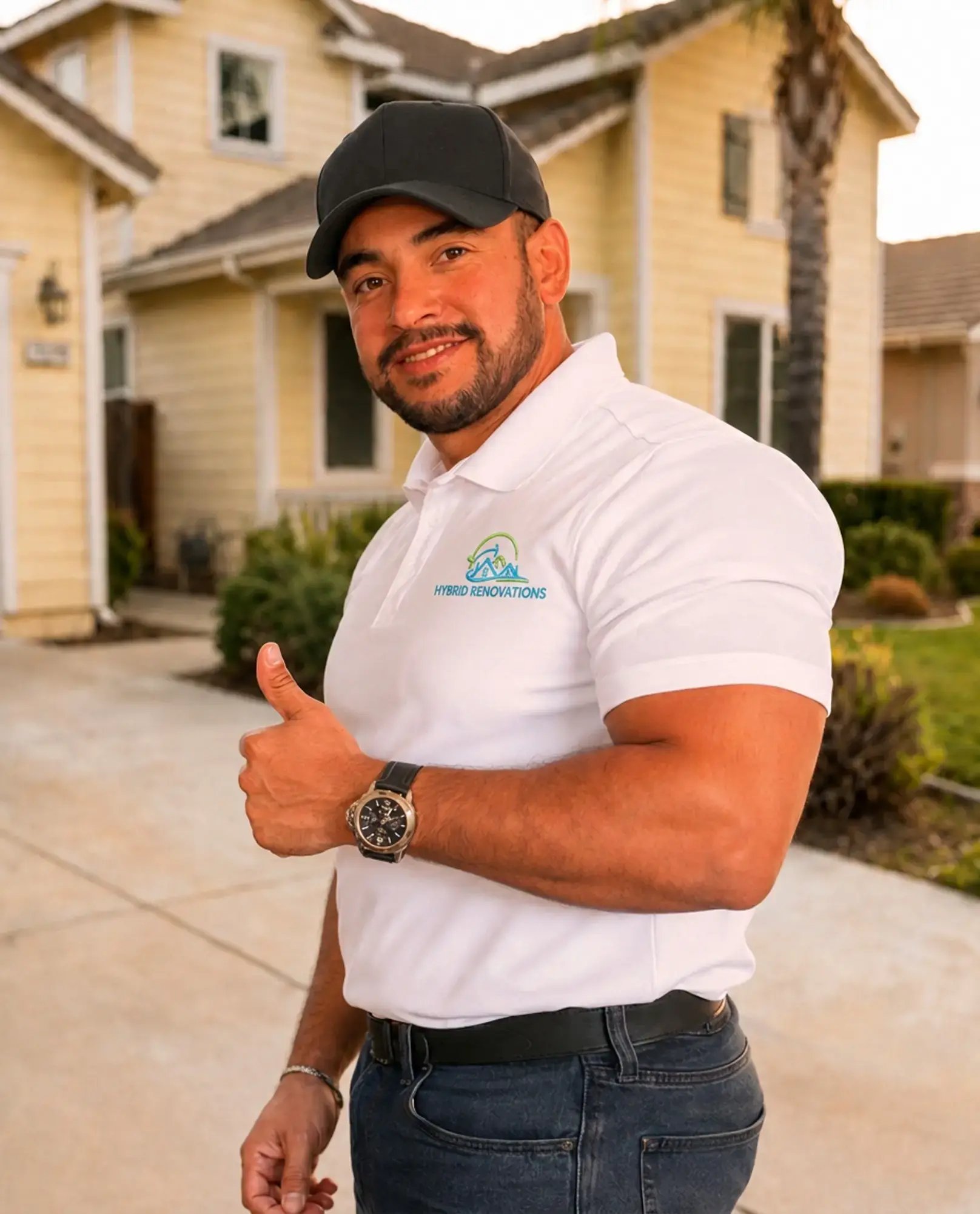 Adan Rodriguez, home renovation consultant at Hybrid Renovations, outside a single-family home in LA and Orange County