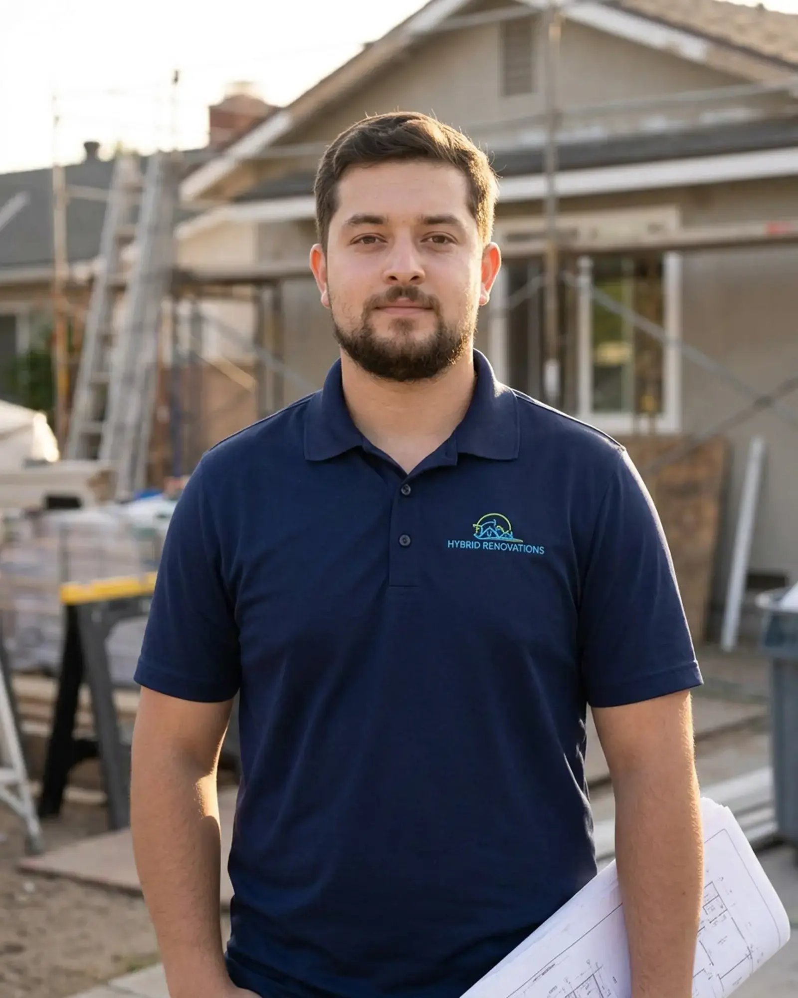 David Marquez, home project manager at Hybrid Renovations, outside a single-family home in LA and Orange County
