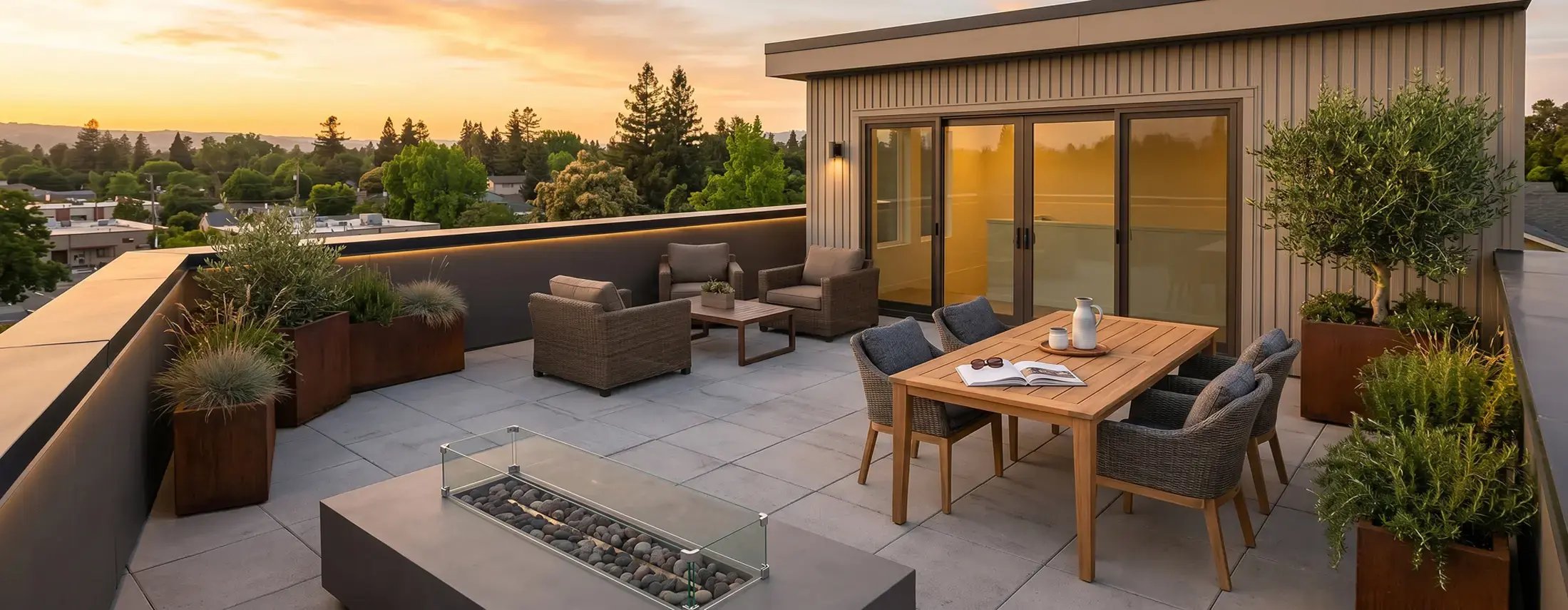 Rooftop deck on a modern flat-roof home