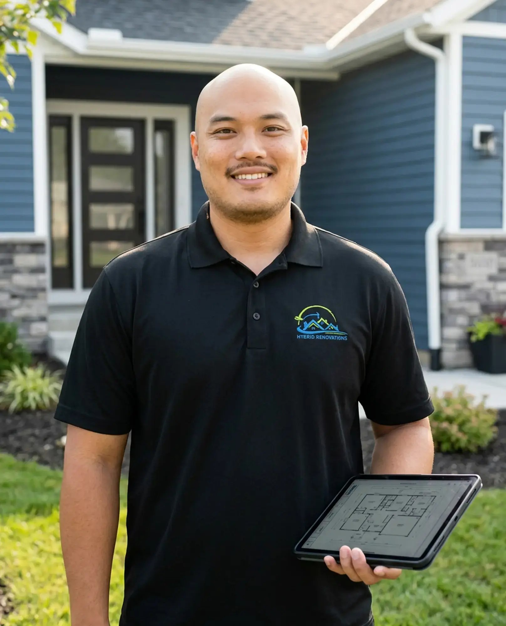 Henry Sheu, co-founder and consultant at Hybrid Renovations, outside a single-family home in LA and Orange County