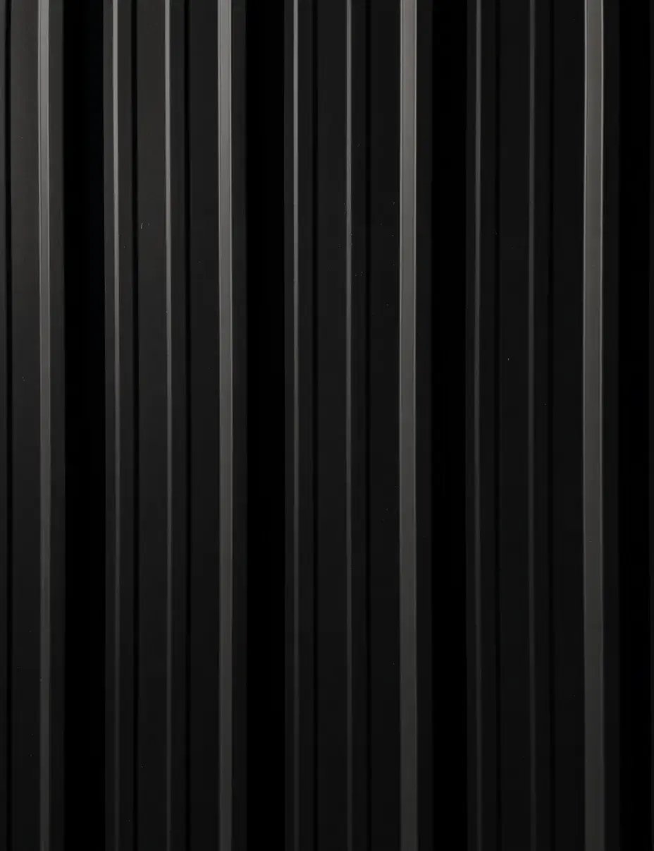 Matte black standing seam metal roofing color option with deep vertical seam lines — Hybrid Renovations