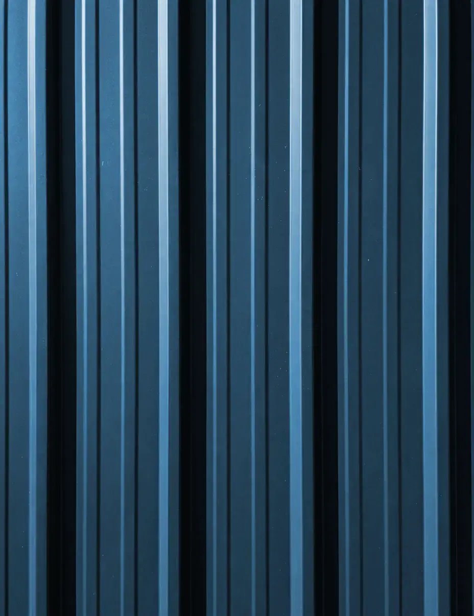 Regal blue standing seam metal roofing color swatch with tall vertical raised seams