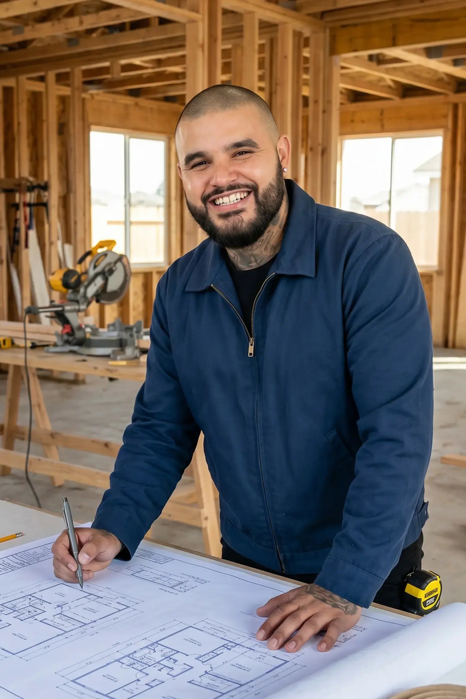 Robert Montez, co-founder and consultant at Hybrid Renovations, inside a single-family home construction in LA County
