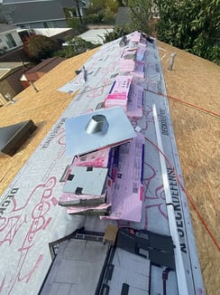 Self-adhered leak barrier and synthetic underlayment down on an Orange County roof deck by Hybrid Renovations