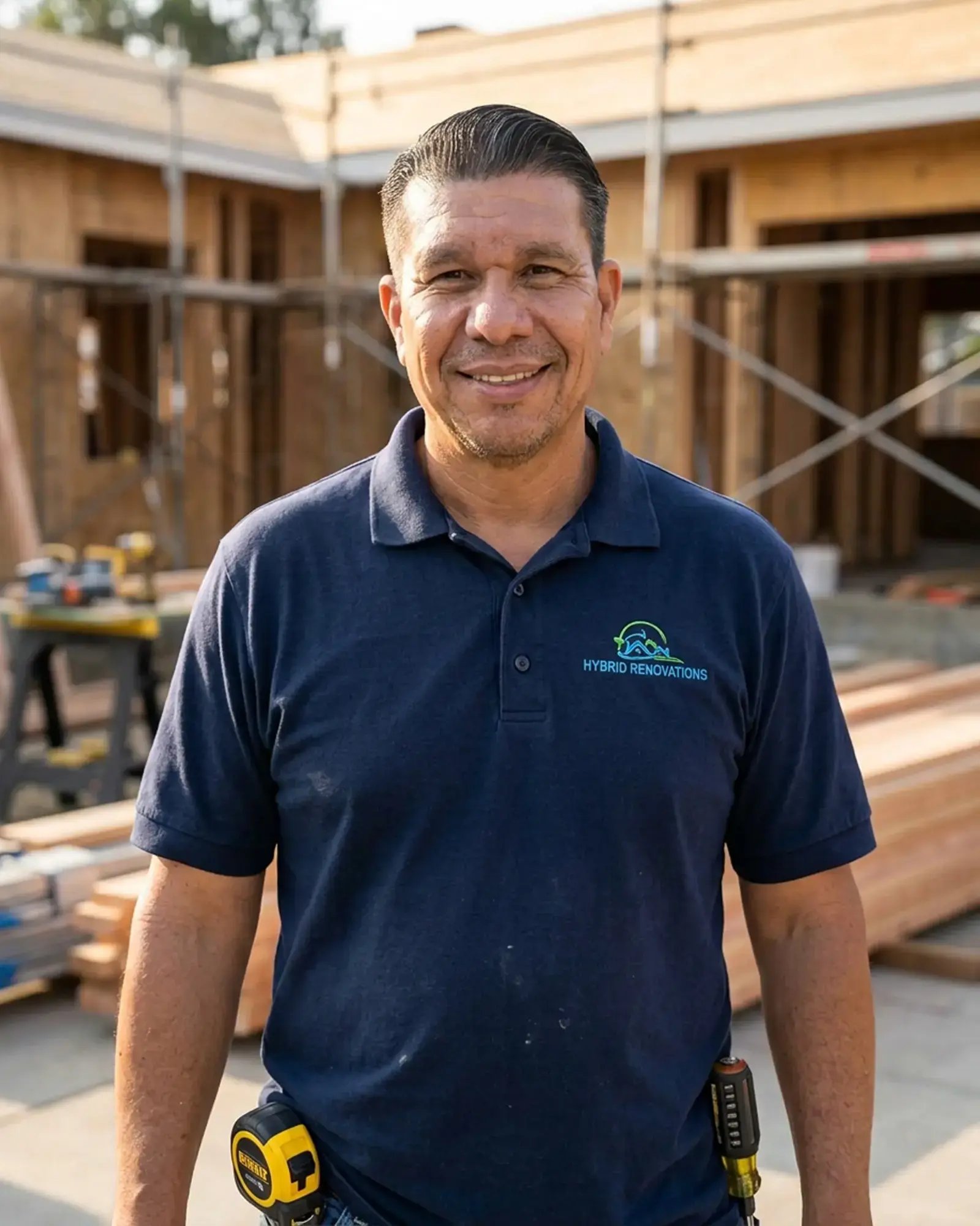 Salvador Lopez, home project manager at Hybrid Renovations, outside a single-family home in LA and Orange County